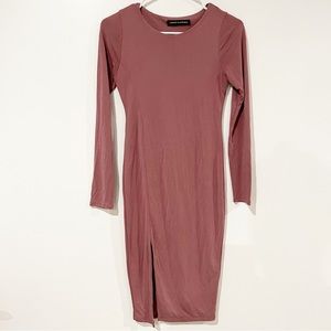 Naked Wardrobe Modal Blend Fitted Mauve Dusty Rose Side Slit Dress Size Small